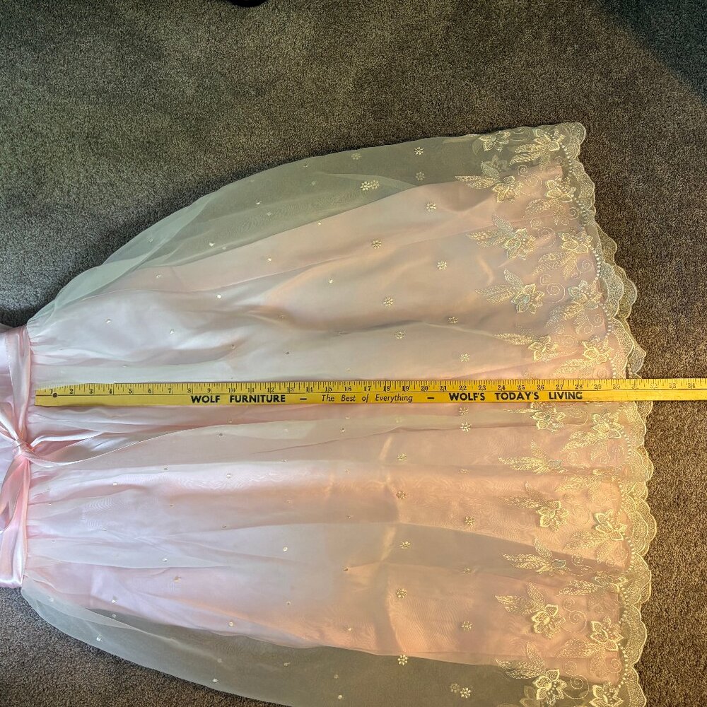 VTG 80s Party Tea Dress Women 5/6 Bridesmaid Chiffon Pink Cream Easter Prom - Picture 9 of 11